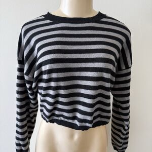 Attic Tricot Viscose Blend Cropped Striped Sweater M Italian Brand Soft Stretch